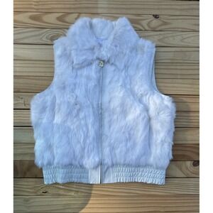 Y2K‎ Women's Beyonce House of Dereon White Genuine Rabbit Fur Leather Vest Sz 3X
